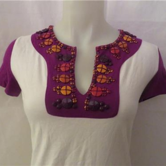 MOSCHINO CHEAP AND CHIC WHITE TOP W/PLUM TRIM 8 * - Picture 2 of 6